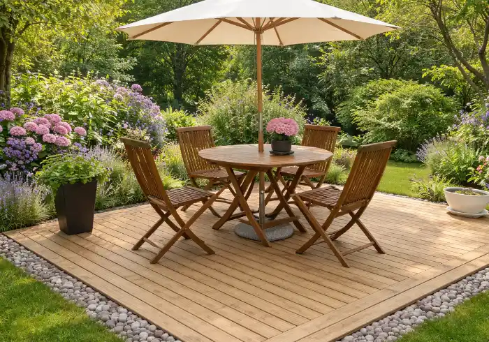 Trall och pergola i utemiljö